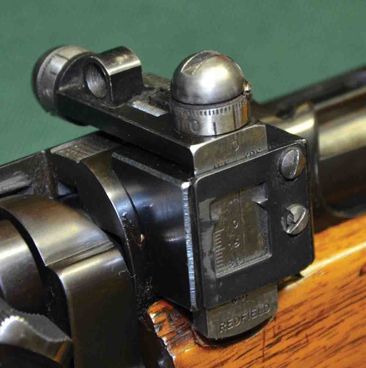 Lyman 48R and Redfield 102R receiver sights were extra cost options offered by Remington. Layne’s rifle has the Redfield.